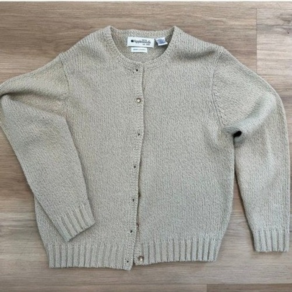 Vintage Hand Loomed Sweater Cardigan Size Petite Extra Large Beige